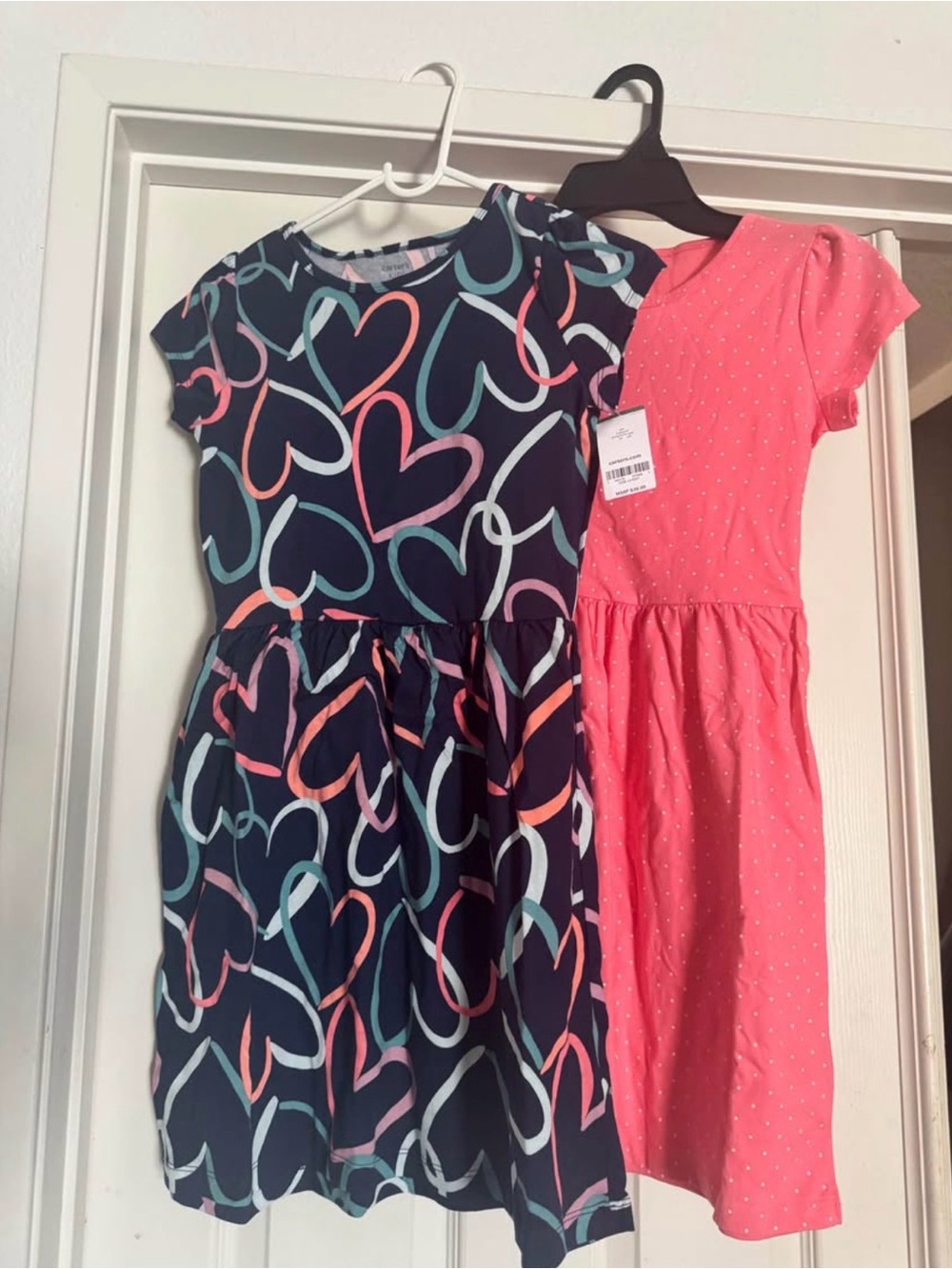 Carter's Navy Heart-Print & Coral Pink Casual Dresses - 2-Pack Size 12/12A
